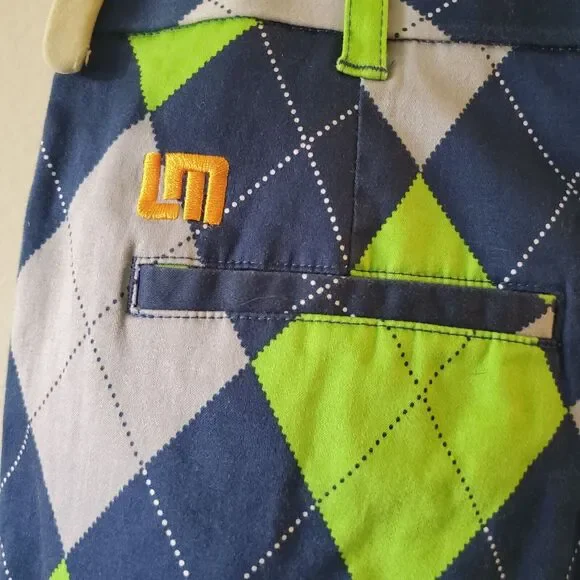 Loudmouth Golf Pants Mens 33x29 Argyle Diamond Pattern Green Blue Gray Colorful